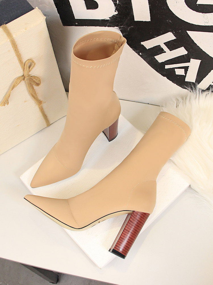 2022 NEW THIN BOOTS ELASTIC BOOTS WOMENS MID-TUBE AUTUMN AND WINTER SINGLE BOOTS POINTED TOE THICK HEELS HIGH HEELS ANKLE BOOTS LARGE SIZE SOCKS BOOTS