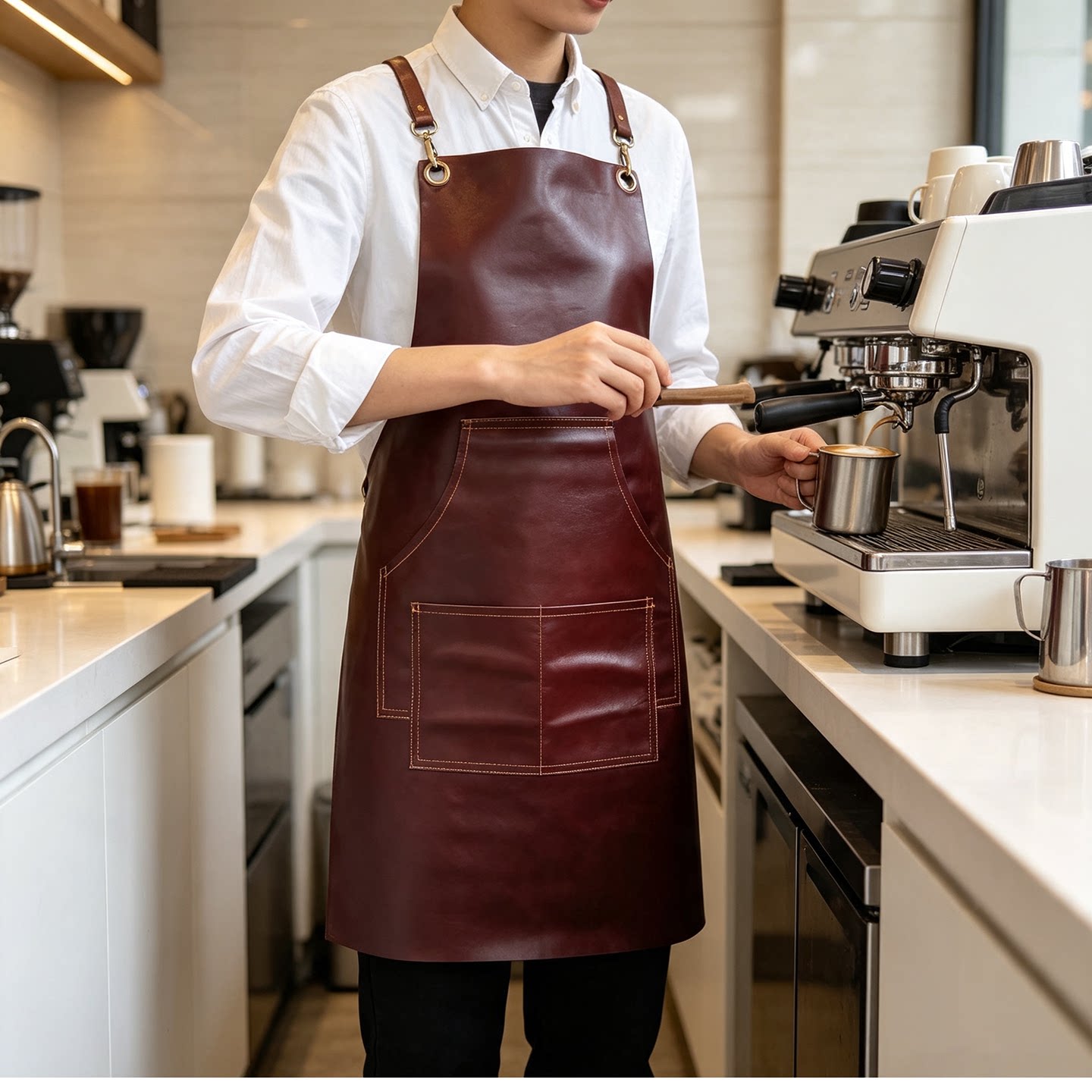 头层牛皮工装围裙餐饮美发烘焙店工作服耐磨防水可印logo男女