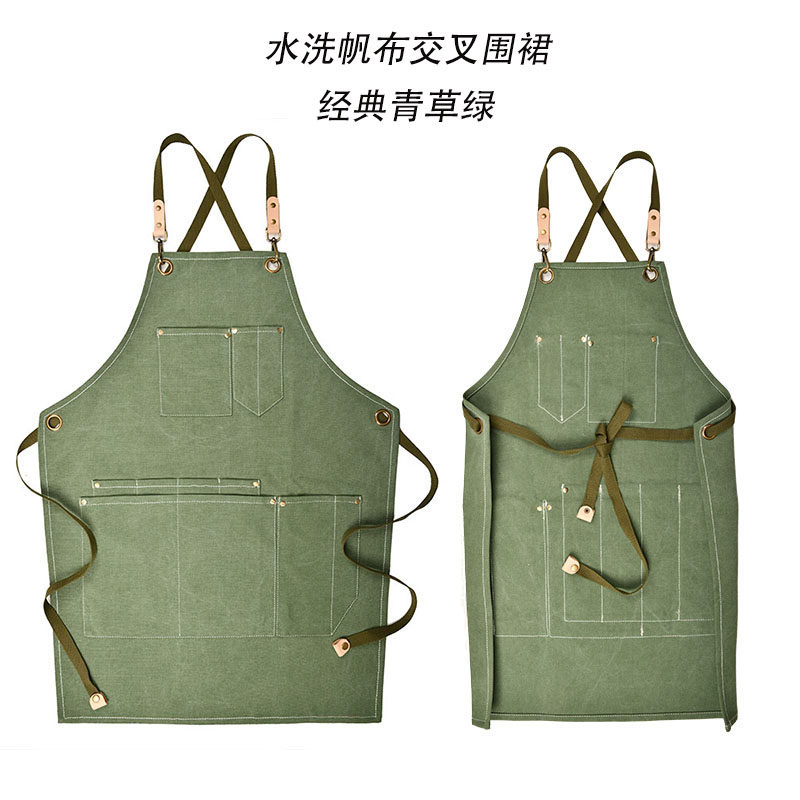 韩式牛仔帆布围裙定制logo画画奶茶咖啡烘焙蛋糕店美甲牛仔工作服