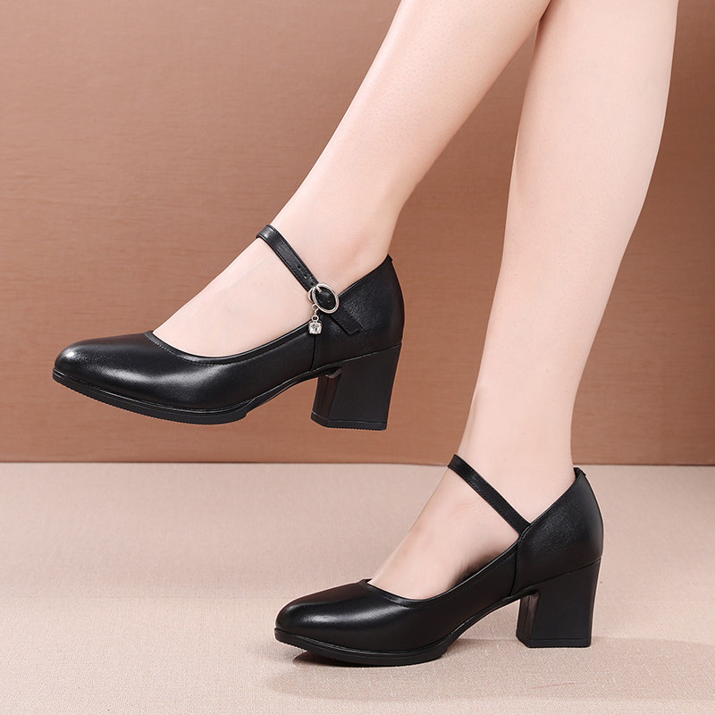 壹字扣真皮防水台旗袍走秀高跟鞋女粗跟中老年皮鞋女軟底廣場舞鞋在類目 女鞋, 低幫鞋中 - 來自Buy2taobao.com提供專業的淘寶代購服務