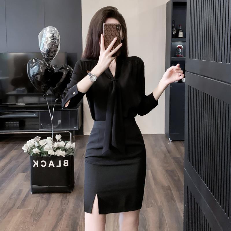 黑色衬衫女套装售楼部工作服新款酒店前台接待工装老凤祥职业装