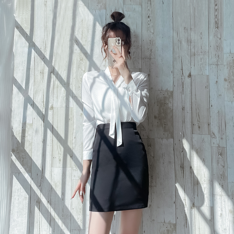 长袖白色衬衫女职业套装酒店前台系带设计感职场气质通勤法式衬衣