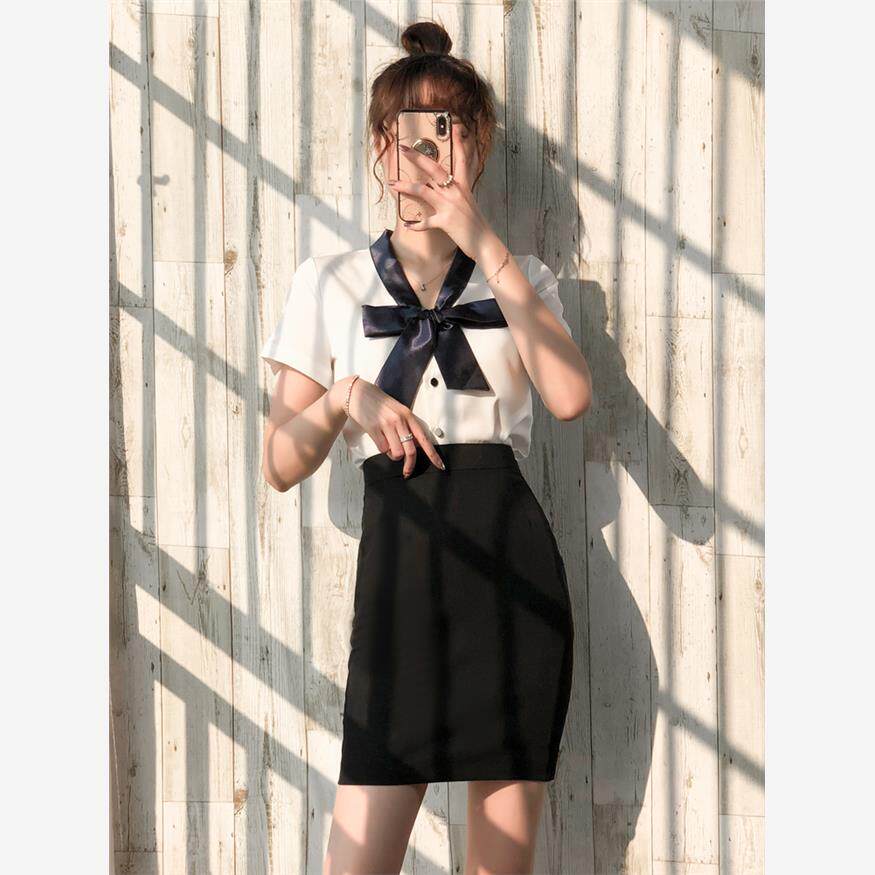 工作服女职业气质短袖蝴蝶结衬衫通勤套装2024夏空乘制服女士衬衣