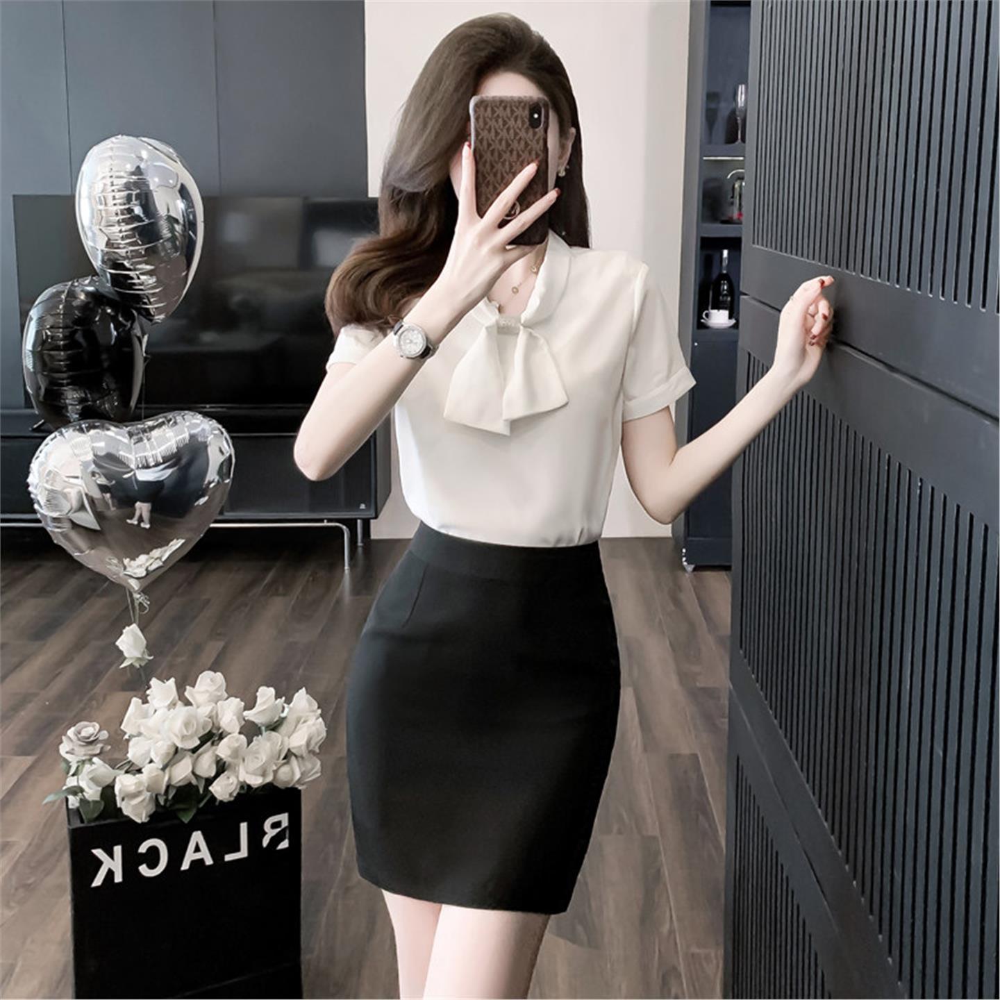 前台工作装女高端夏装工作服套装职业装衬衫包臀裙置业顾问套装裙