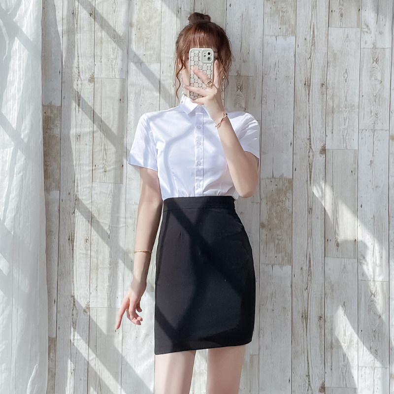 男女同款夏季修身售楼部职业套装面试短袖衬衫银行面试通勤工作服