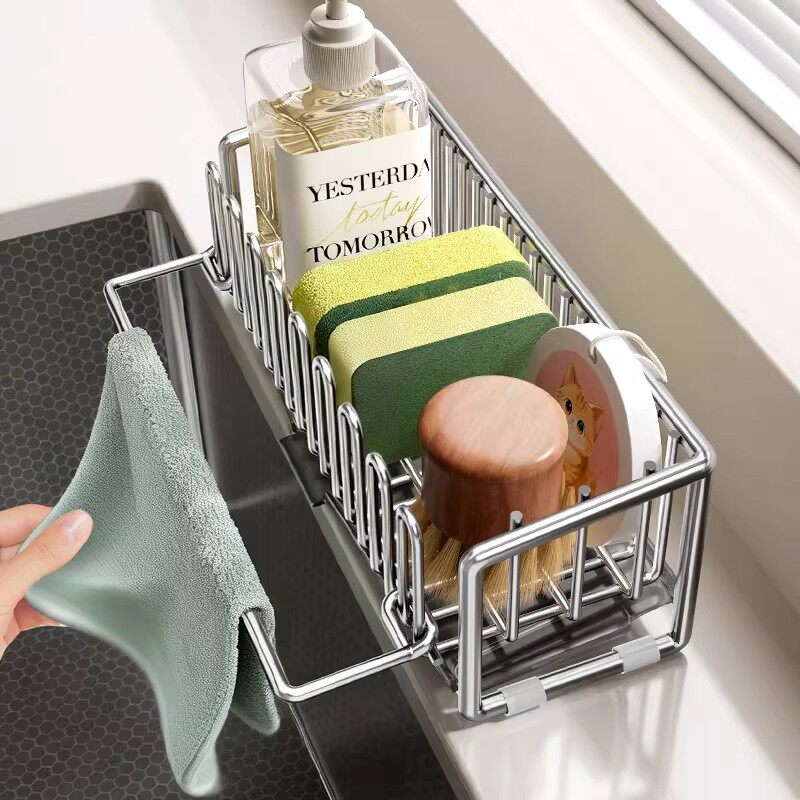 日本进口MUJIE不锈钢沥水架厨房置物架水龙头水槽海绵抹布收纳器