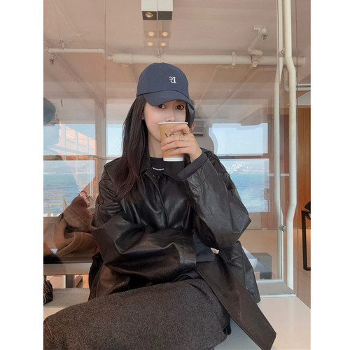 黑色绵羊皮短款小个子皮衣女