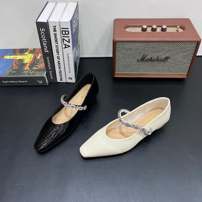 法式浅口玛丽珍鞋女2026春夏新款尖头低跟单鞋女百搭时尚水钻女鞋