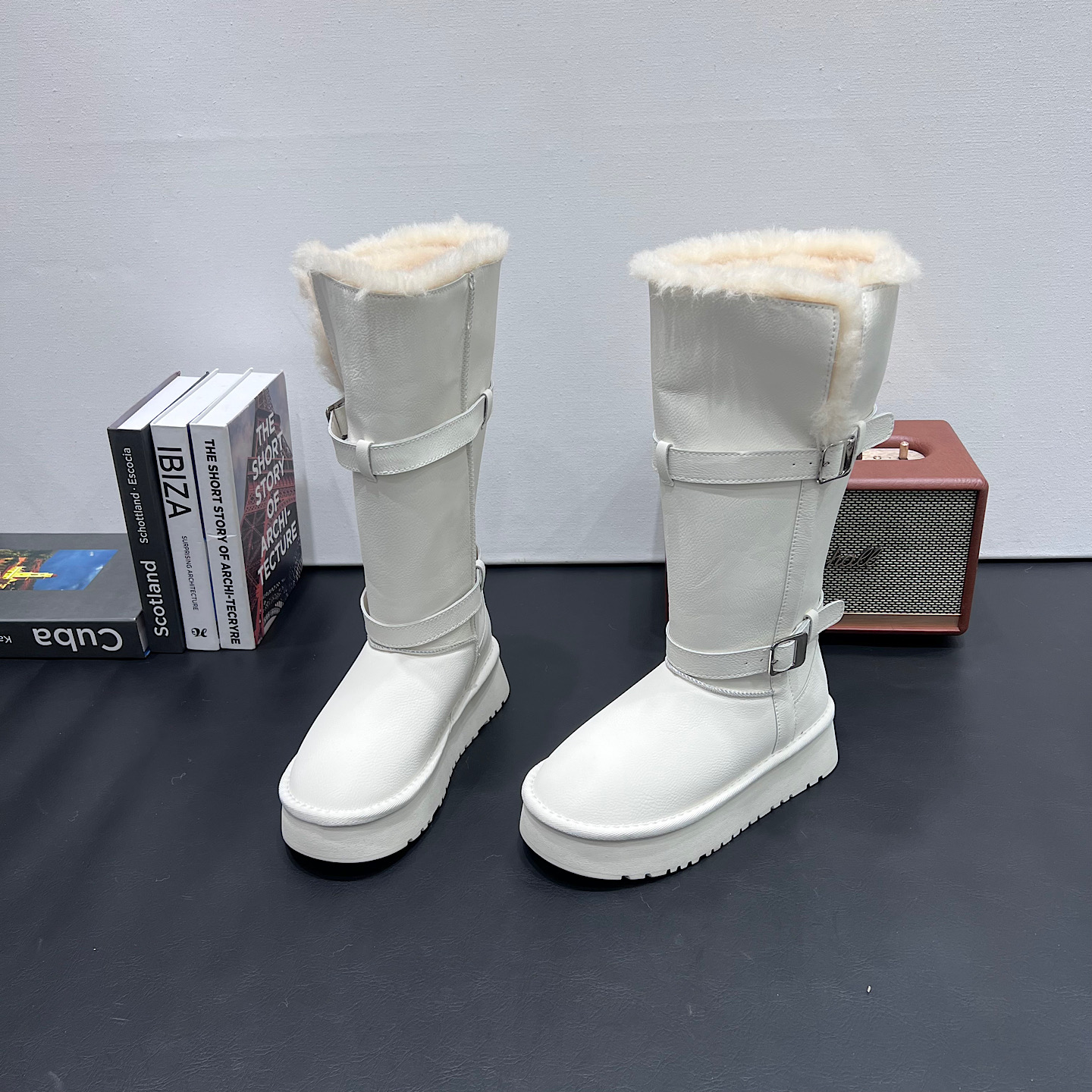 2025冬季新款复古保暖百搭厚底增高白色雪地靴冬设计感长筒棉靴女