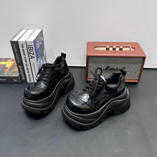 潮 百搭乐福鞋 欧货松糕厚底小个子9cm增高系带小皮鞋 女2026春新款