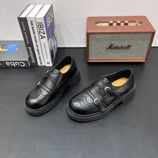 英伦风布洛克单鞋女2026春新款高级感雕花软底软面平底鞋小皮鞋潮