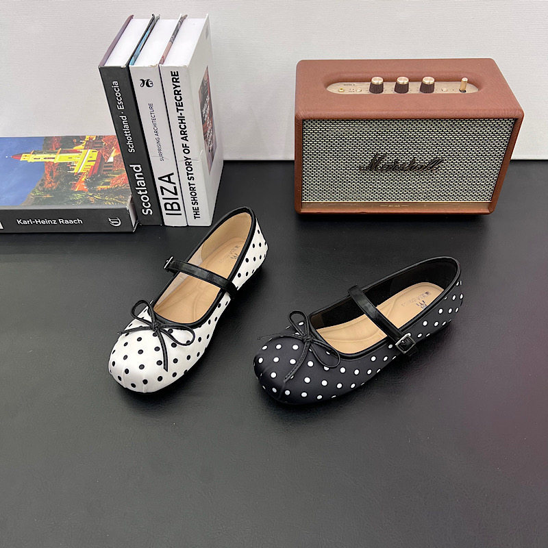 欧洲站蝴蝶结浅口单鞋女2026夏季新款波点玛丽珍鞋平底芭蕾鞋女鞋