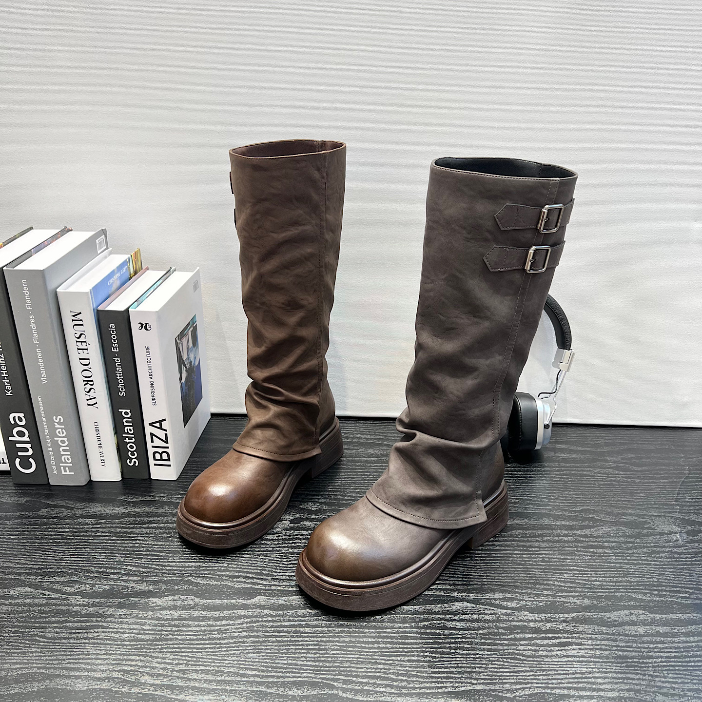 2025秋冬新款时尚加绒马丁靴女厚底增高长筒靴一脚蹬高靴瘦瘦靴潮