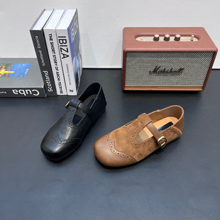 时尚 软皮软底轻便百搭单鞋 小方头奶奶鞋 女2026新款 潮 浅口皮鞋 法式