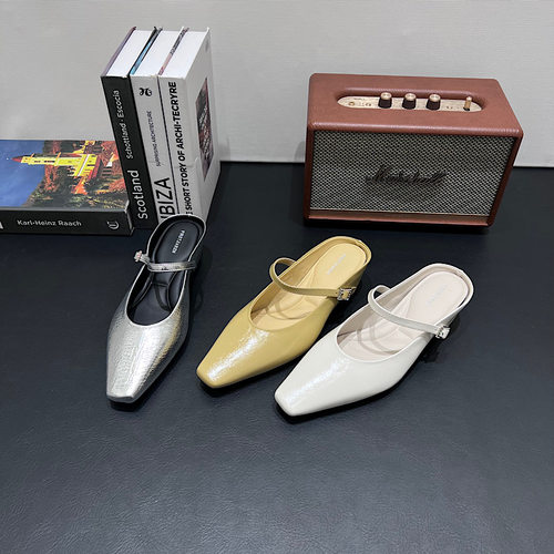 法式方头玛丽珍鞋女拖鞋2026新款夏季配裙子晚晚一字扣带浅口单鞋