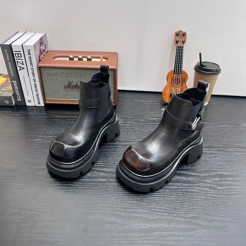 厚底增高6cm切尔西短靴加绒马丁靴女皮带扣2025新款英伦烟筒靴潮