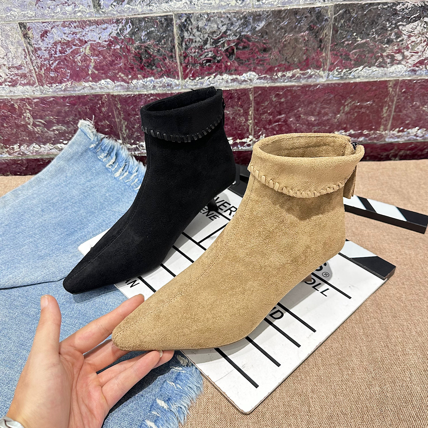 2025秋冬季新款尖头细跟弹力靴女短靴瘦瘦靴高跟鞋时装靴百搭女靴