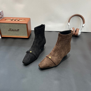 慵懒风低跟舒适马丁靴女2025秋冬新款时尚百搭弹力靴加绒保暖女靴
