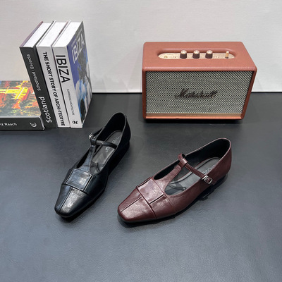 软皮软底浅口单鞋女2026春新款方头百搭小众浅口温柔风配裙子女鞋