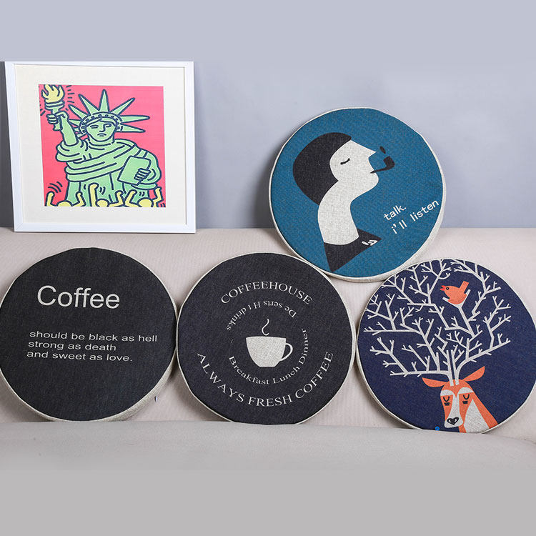 定制图案北欧ins亚麻圆形logo坐垫凳子加厚垫子椅垫座垫网红家用