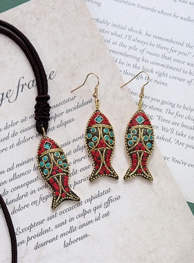 原创设计手工藏式尼泊尔铜鱼项链