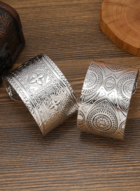 复古民族风苗银宽版手镯异域手环