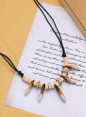 民族风复古牦牛骨长短款挂件项链