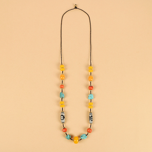 原创西藏天珠绿松石珊瑚项链手工藏式复古长款民族风藏族配饰男女