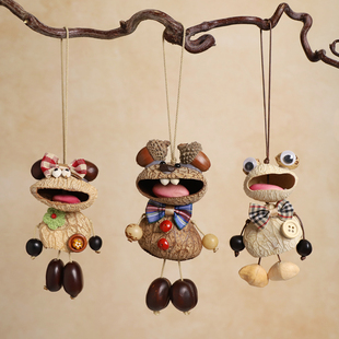 手作天然果壳娃娃摇铃挂饰小众可爱丑萌包包挂件成品治愈车挂礼物