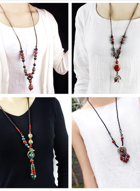 复古时尚民族风陶瓷项链毛衣链