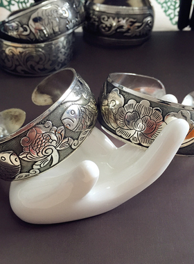 复古时尚怀旧古董级纹银手镯