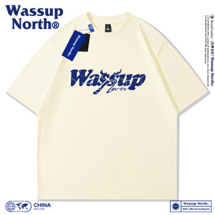 t恤男女款 休闲潮牌上衣服五分袖 NORTH夏季 衫 重磅纯棉短袖 WASSUP