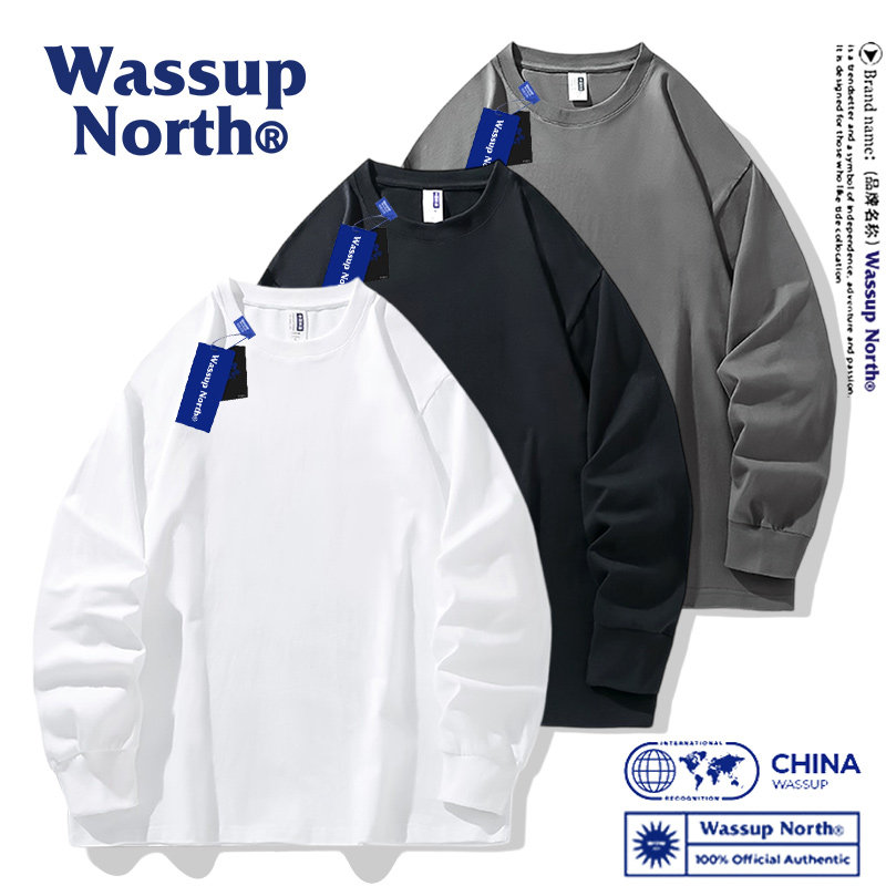 WASSUP NORTH重磅纯棉长袖T恤男女款2026年新款春秋季打底衫卫衣