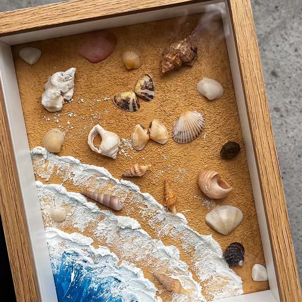 天然贝壳海螺镂空相框diy手工装裱摆台立体装饰七夕礼物送女朋友