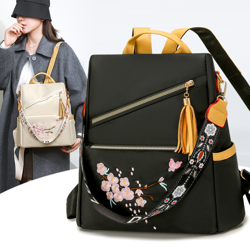民族风刺绣大容量防盗双肩包