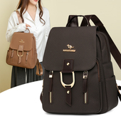 时尚 秋冬新款 韩版 pu软皮双肩包女休闲大容量学生书包简约旅行背包
