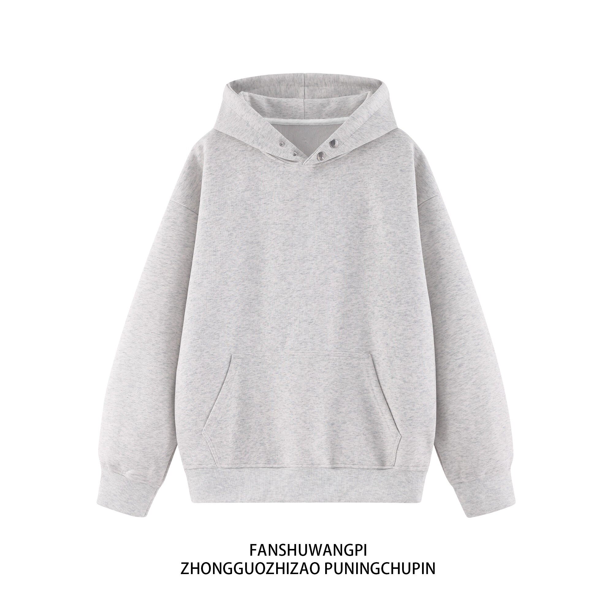 加绒加厚韩版宽松纯色卫衣男女同款双纽扣小众设计感连帽卫衣百搭