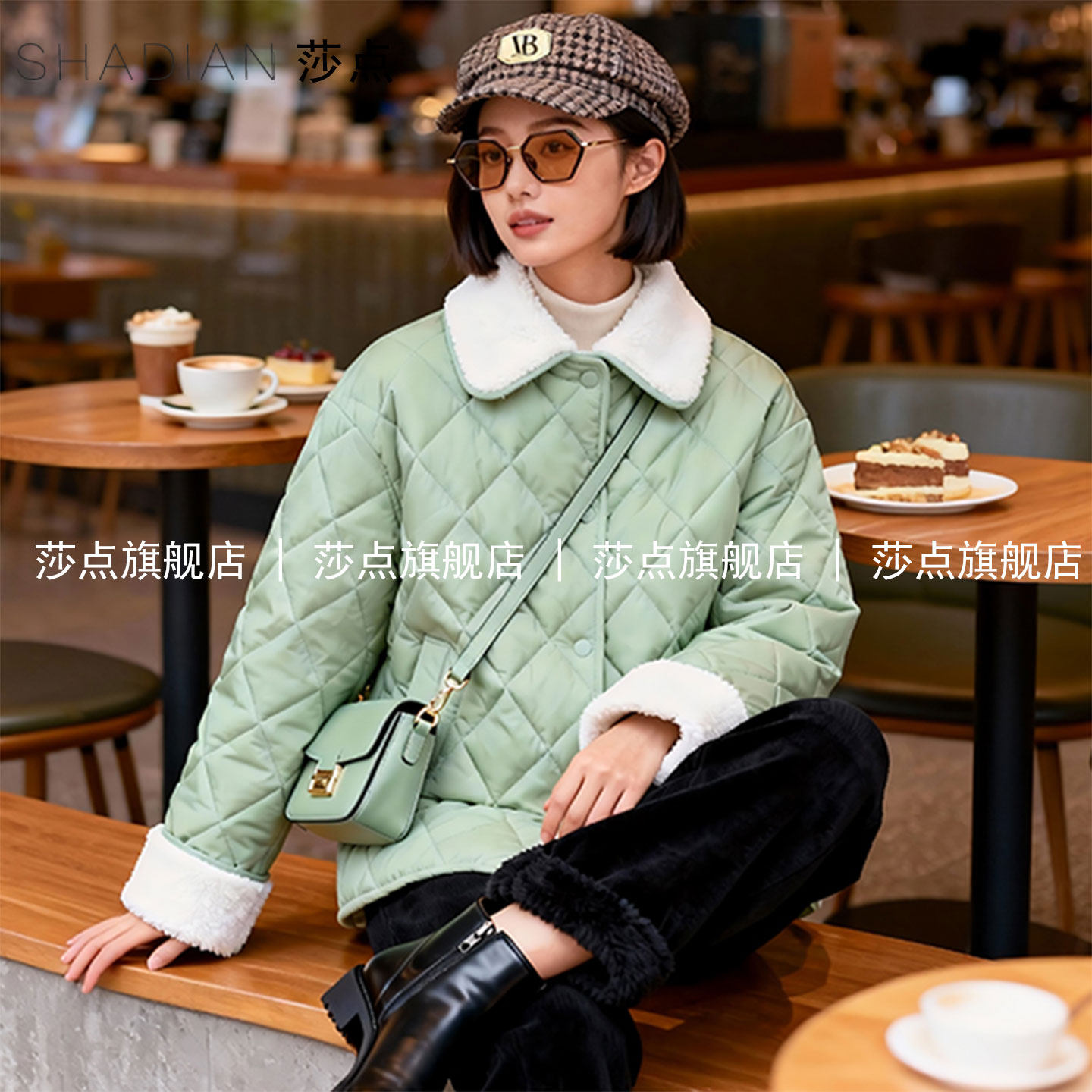 浅绿色翻领羽绒棉服女短款2025冬季新款休闲加厚棉衣外套洋气棉袄