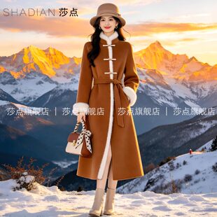 焦糖色新中式盘扣毛呢外套女秋冬2026新款气质收腰中长款呢子大衣
