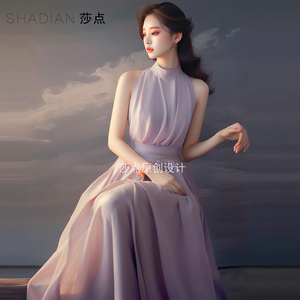 夏季新款无袖连衣裙名媛气质长裙子到脚踝收腰大摆裙高级感度假裙