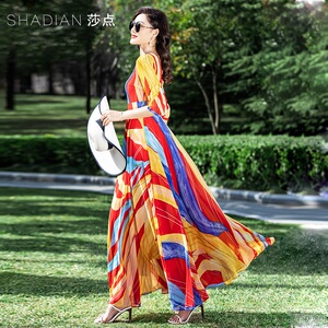 雪纺连衣裙女夏长款长裙到脚踝大摆裙收腰2026新款沙滩裙海边度假