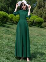 2026 Summer new seven-quarter sleeve solid color dress, long ankle-length chiffon skirt, beach vacation dress thumbnail 5