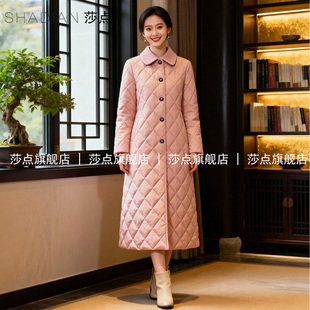 粉色小香风菱格羽绒棉服女冬季加厚长款棉衣外套显瘦不臃肿高级感