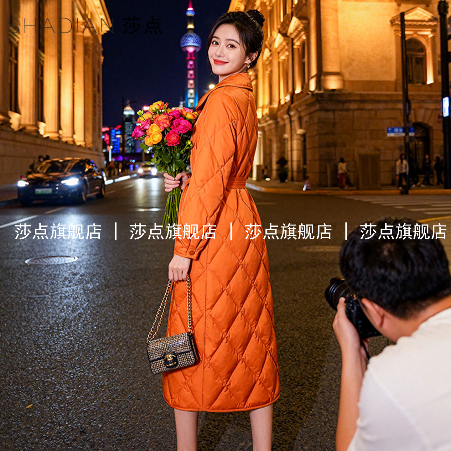 桔色菱格羽绒棉服女冬季中长款加厚保暖棉衣外套2025新款长款棉袄