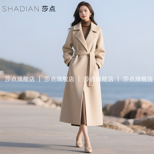 米白色毛呢外套女冬季中长款