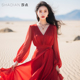 沙漠红裙拍照好看长款 到脚踝裙子雪纺高级感大摆裙度假海边沙滩裙