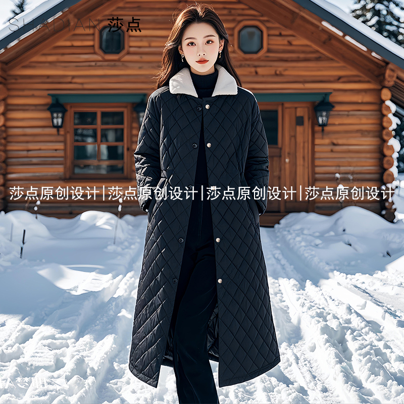 时尚长款棉衣服轻薄显瘦外套莎点