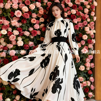 长袖立领白色连衣裙女2026早春