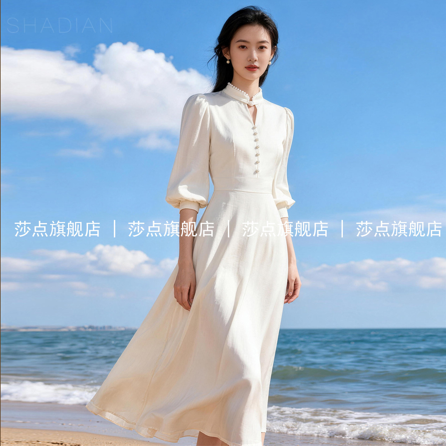 米白色雪纺连衣裙女夏2026新款