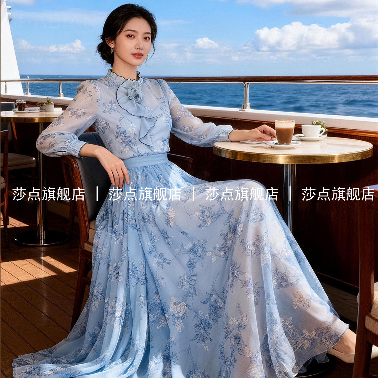 法式度假风碎花收腰连衣裙